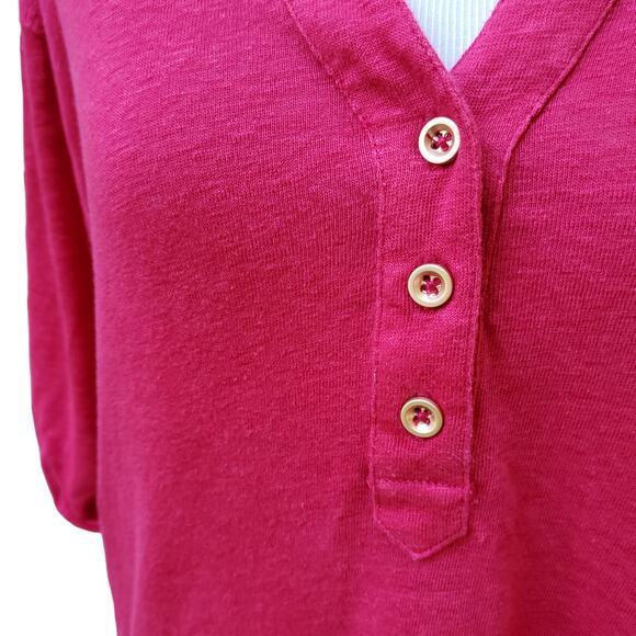 Chico's Sz 4 Pink Linen Collared Polo Shirt Top Short Sleeve Snap Closure Sz XXL - Picture 3 of 10